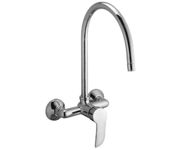 Single Lever Sink Mixer with Extra Long Swivel Spout (Wall Mounted Model) with Connecting Legs & Wall Flanges