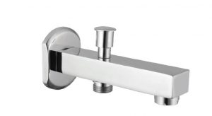 Bath Tub Spout with Button Attachment for Hand Shower with Wall Flange