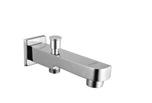 Bath Tub Spout with Button Attachment for Hand Shower with Wall Flange