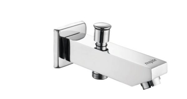 Bath Tub Spout with Button Attachment for Hand Shower with Wall Flange