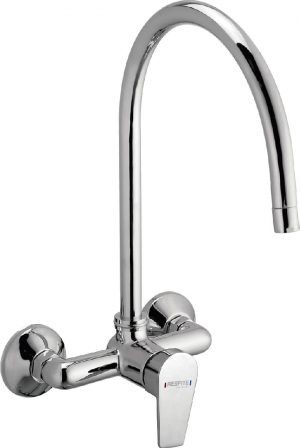 S/L Sink Mixer with Extra Long Swivel Spout (Wall Mounted Model) with Connecting Legs & Wall Flanges.