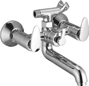 Wall Mixer with Telephonic Shower Arrangement (Crutch) with Connecting Legs & Wall Flanges