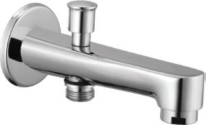 Bath Tub Spout with Button Attachment for Hand Shower with Wall Flange