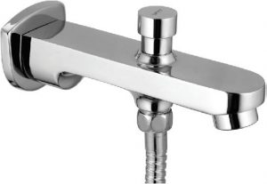 Bath Tub Spout with Button Attachment for Hand Shower with Wall Flange