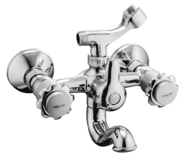 Wall Mixer with Telephonic Shower Arrangement (Crutch) with Connecting Legs & Wall Flanges