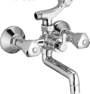 Wall Mixer with Telephonic Shower Arrangement (Crutch) with Connecting Legs & Wall Flanges
