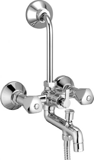 Wall Mixer 3-in-1 System with Provision for Bath Hand Shower & Overhead Shower Complete with Bend Pipe, Connecting Legs & Wall Flanges