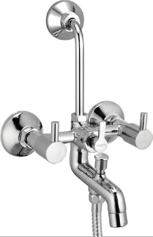 Wall Mixer 3-in-1 System with Provision for Bath Hand Shower & Overhead Shower Complete with Bend Pipe, Connecting Legs & Wall Flanges