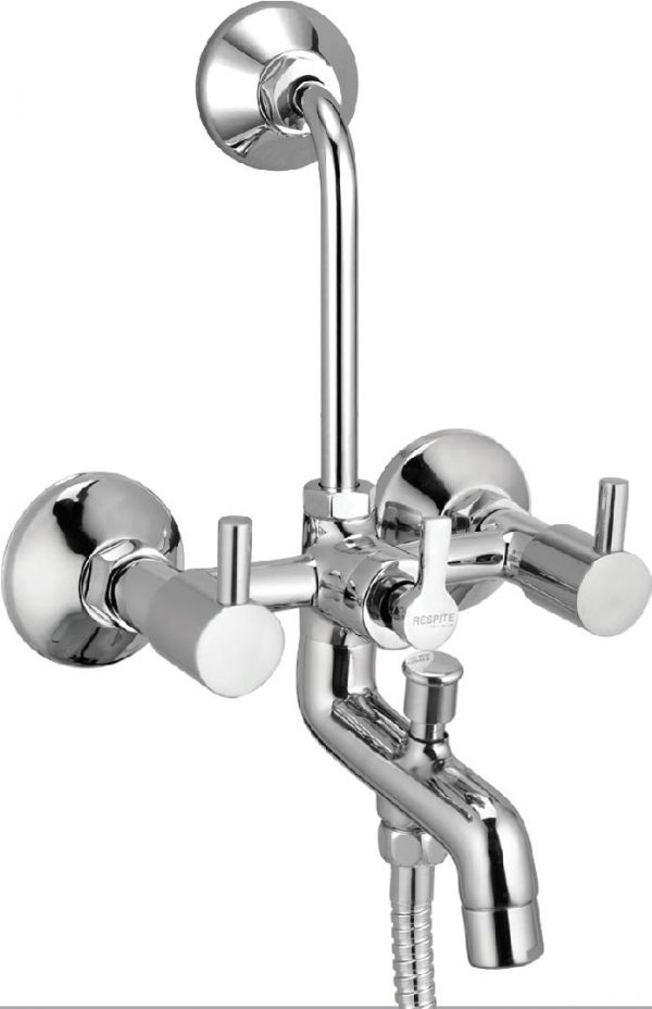 Wall Mixer 3-in-1 System with Provision for Bath Hand Shower & Overhead Shower Complete with Bend Pipe, Connecting Legs & Wall Flanges
