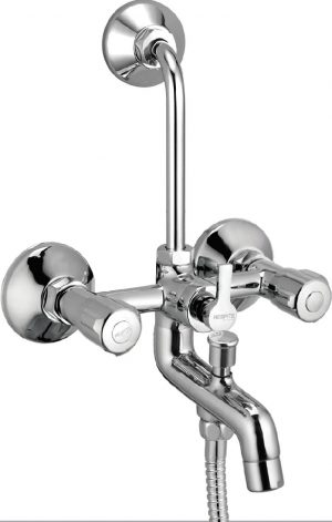Wall Mixer 3-in-1 System with Provision for Bath Hand Shower & Overhead Shower Complete with Bend Pipe, Connecting Legs & Wall Flanges