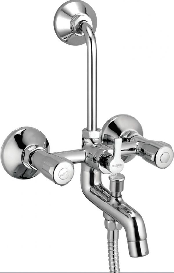 Wall Mixer 3-in-1 System with Provision for Bath Hand Shower & Overhead Shower Complete with Bend Pipe, Connecting Legs & Wall Flanges
